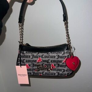 Juicy Couture Black and Red Heart Shoulder Bag